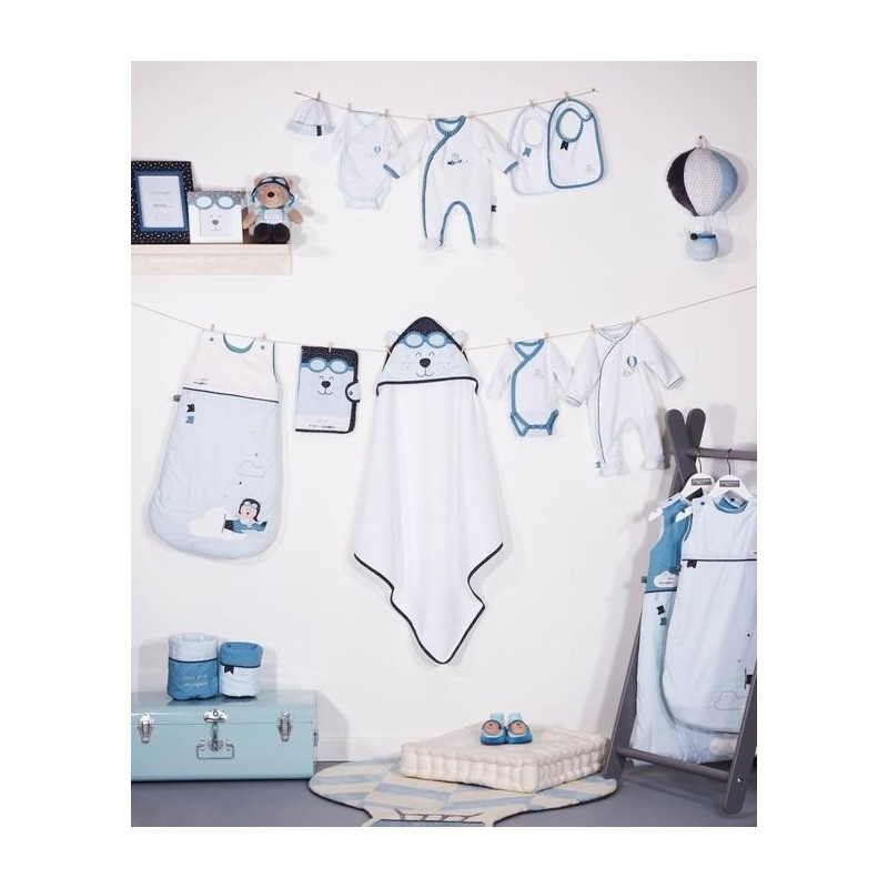 Pyjama velours Blanc Bleu ciel New Lazare taille 1 mois