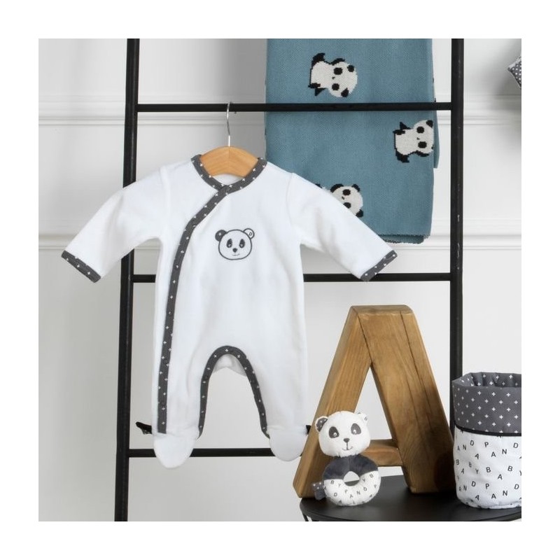 Pyjama aus Samt Weiß Schwarz Größe 3 Monate Chao Chao