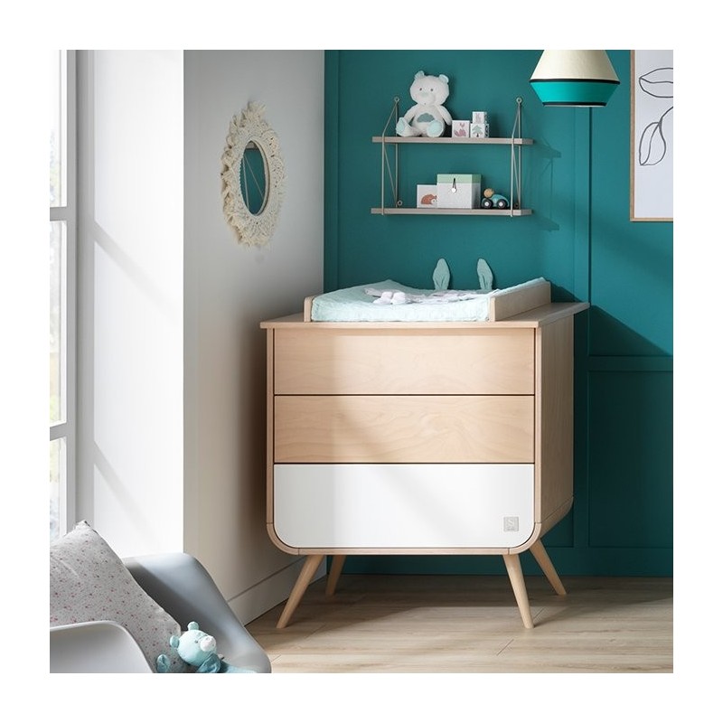 Commode 3 tiroirs Blanche pieds Bois Galopin