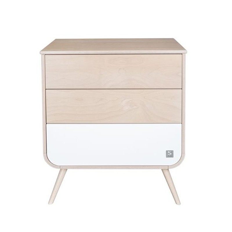 Commode 3 tiroirs Blanche pieds Bois Galopin