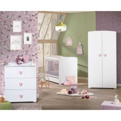 Commode 3 tiroirs boutons coeur Rose Basic