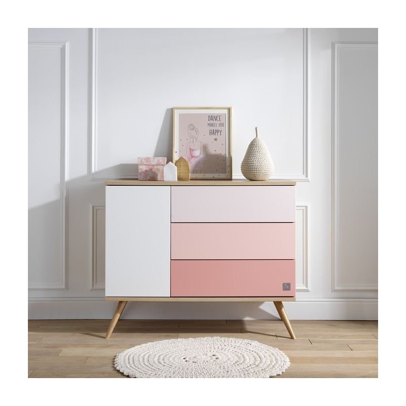 Duo lit 120x60 + commode Seventies Rose
