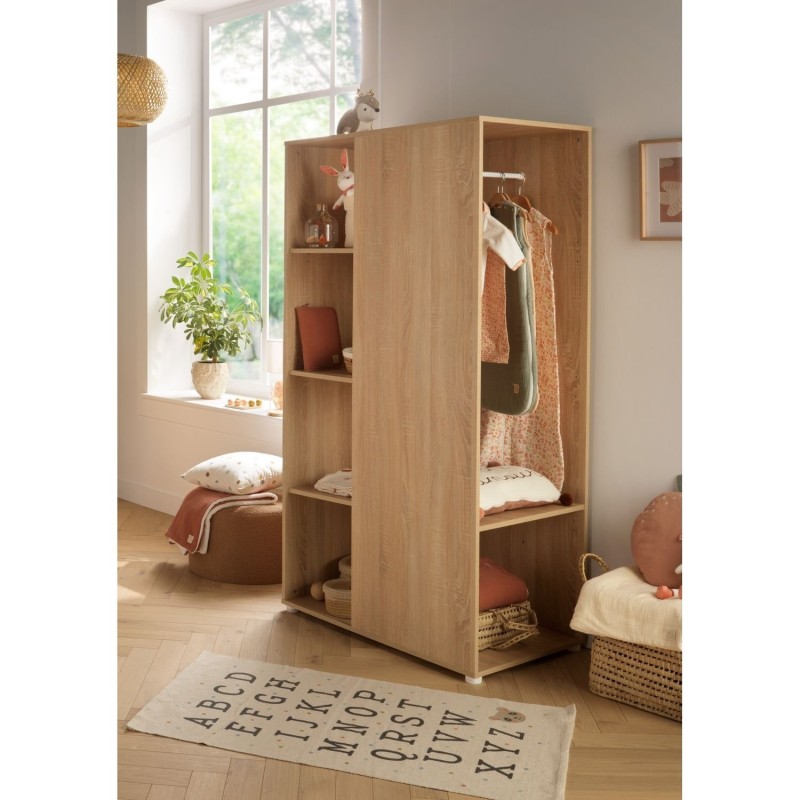 DUO-BETT, VERWANDELBARES SCHLAFZIMMER MIT REGAL + SCHRANK, UP, GOLDENE EICHE