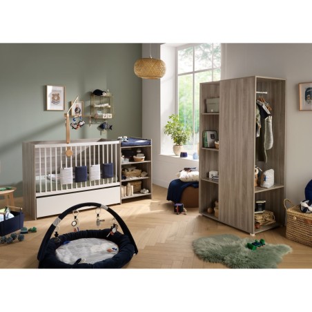 DUO BED: CONVERTIBLE BED WITH SHELVING UNIT + WALL CABINET IN SILEX OAK
