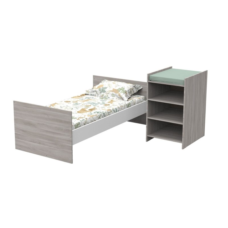 DUO-BETT, VERWANDELBARES SCHLAFZIMMER MIT REGAL + SCHRANK, EICHE SILEX