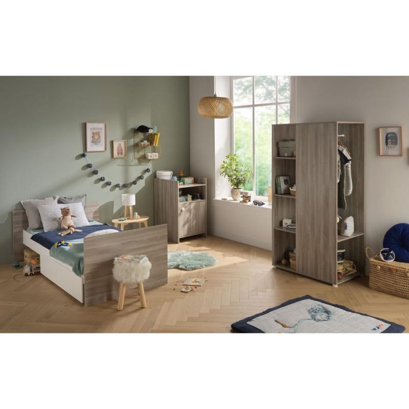 DUO BED SET (CONVERTIBLE BED + WARDROBE) IN SILEX OAK