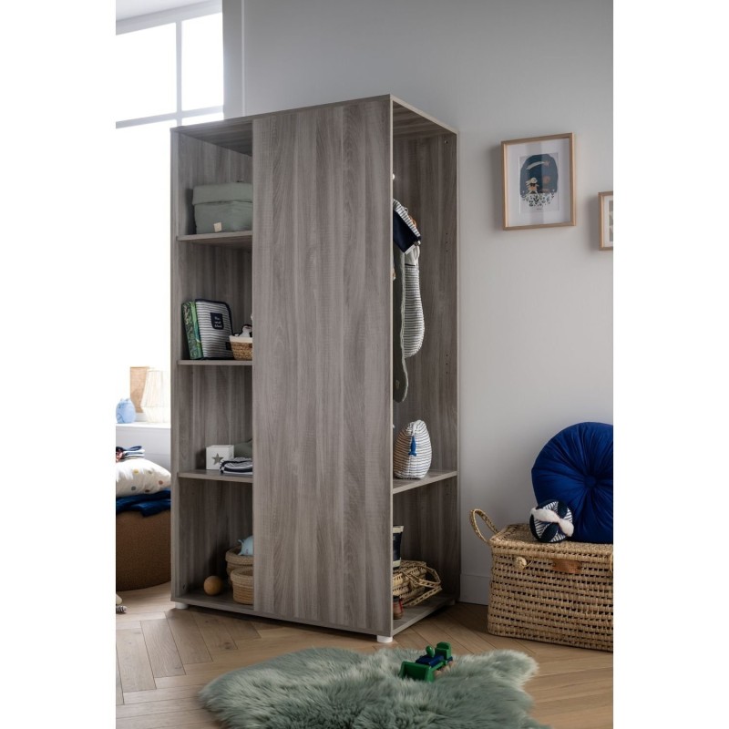 DUO BED SET (CONVERTIBLE BED + WARDROBE) IN SILEX OAK