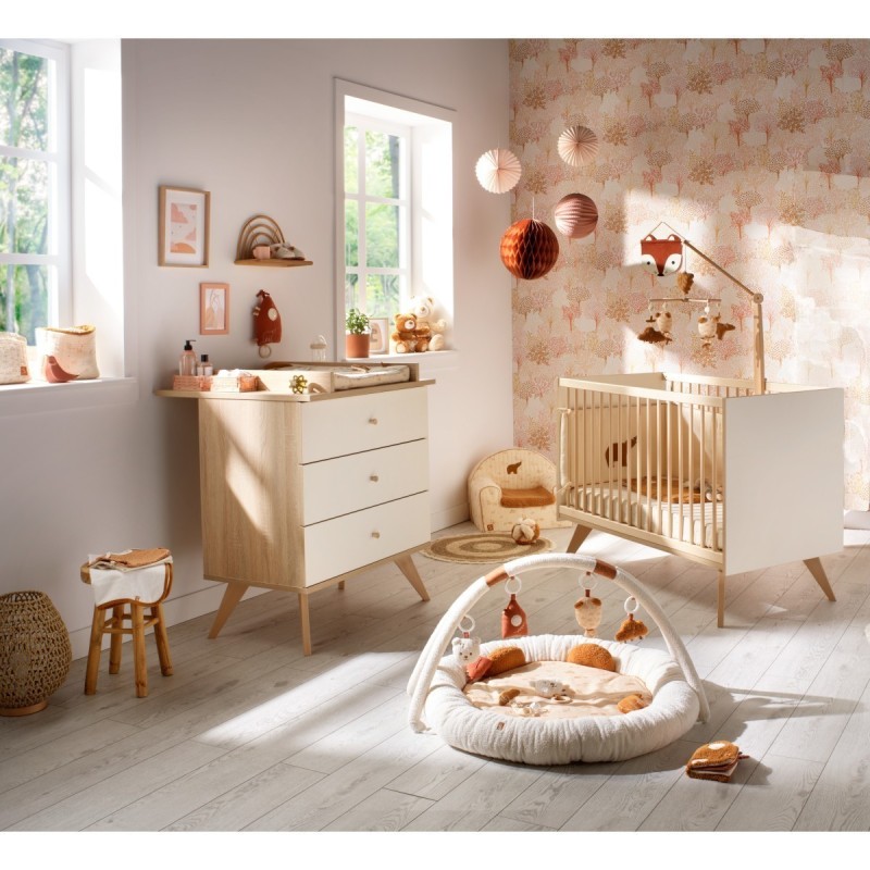 Guardería Camille completa, cama de 120x60cm y cómoda - decoración vainilla