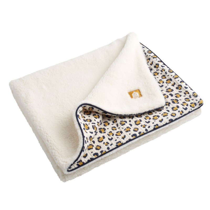 Leopard-print baby blanket made of cotton gauze and sherpa