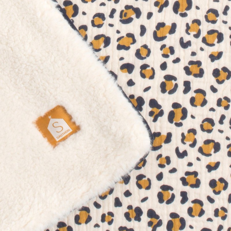 Manta para bebé con estampado de leopardo, de gasa de algodón y sherpa