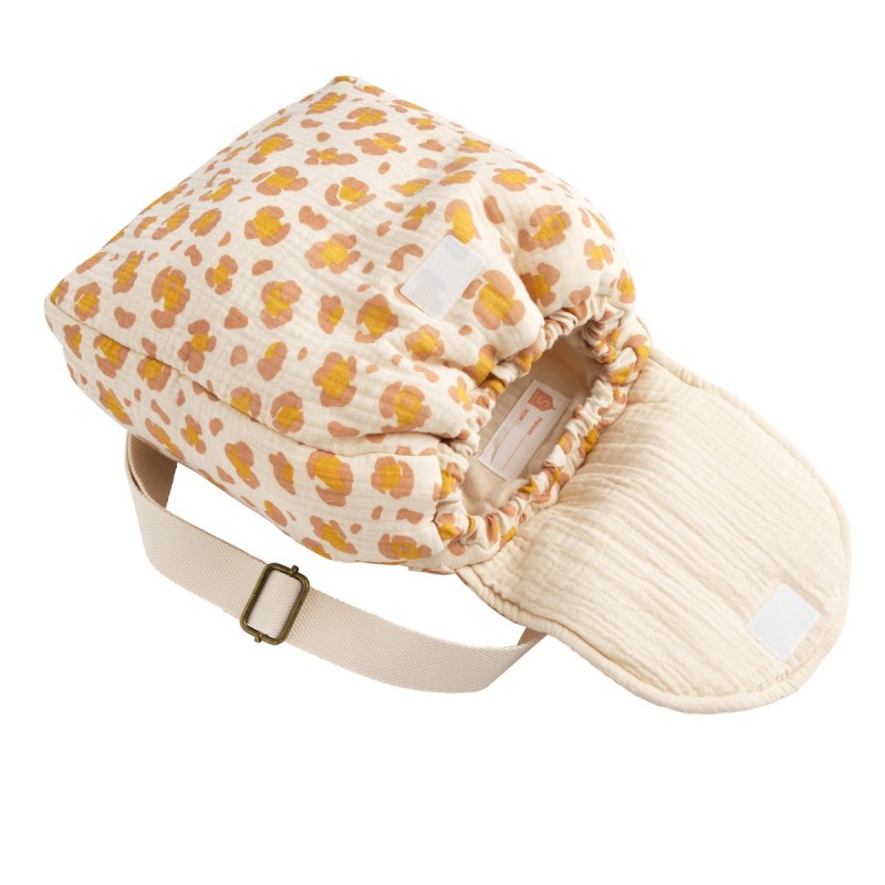 Mochila para guardería de gasa de algodón con estampado de leopardo de Petit Chou