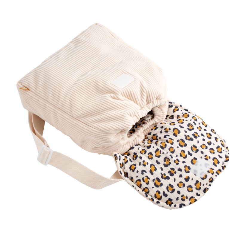 Mochila para preescolar de pana con orejas de leopardo