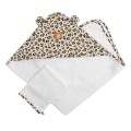 Baby-Bademantel aus Baumwollgaze und Handschuh mit Leopardenmuster