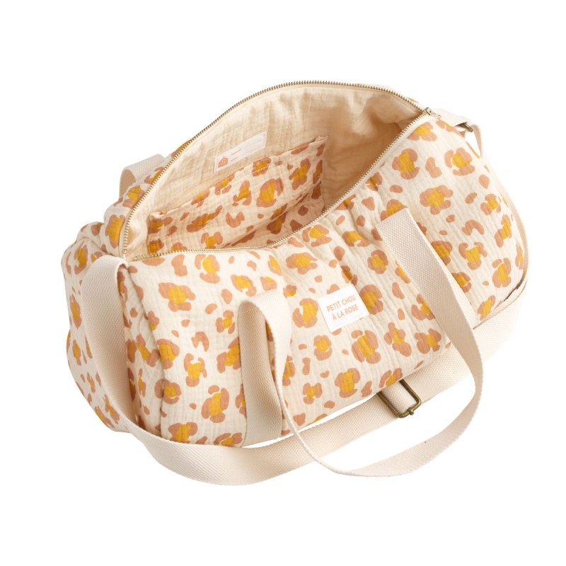 Bolso tipo boliche de gasa de algodón con estampado de leopardo de Petit Chou