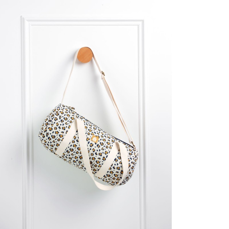 Bolso tipo boliche de gasa de algodón con estampado de leopardo
