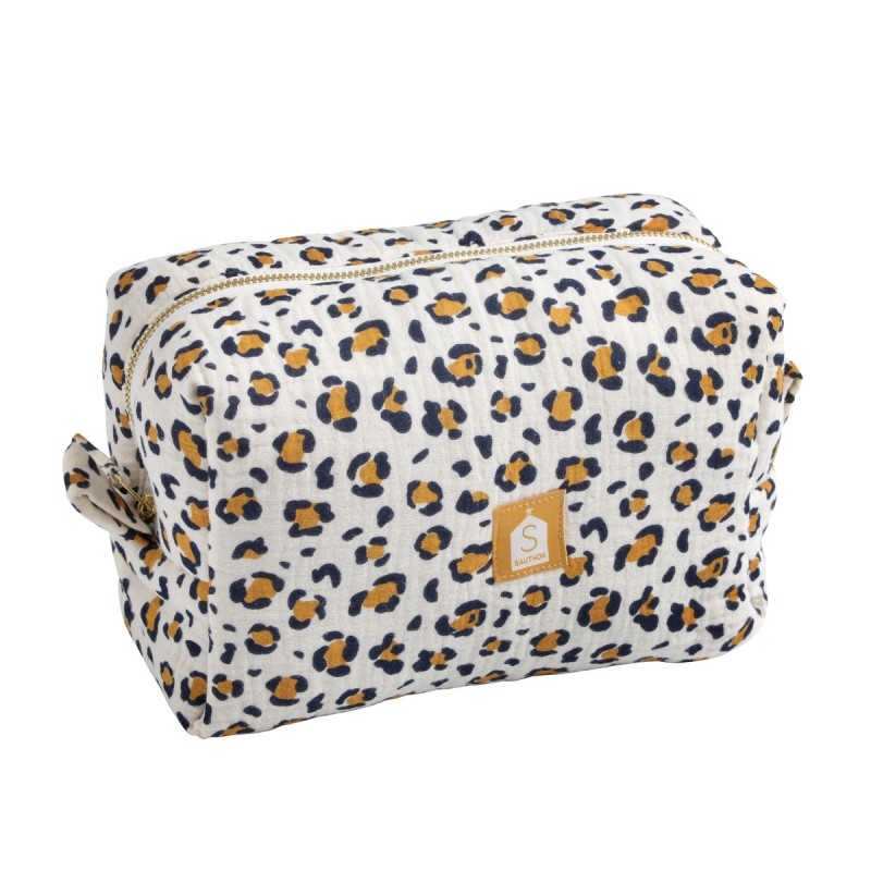 Leopard-print cotton gauze toiletry bag