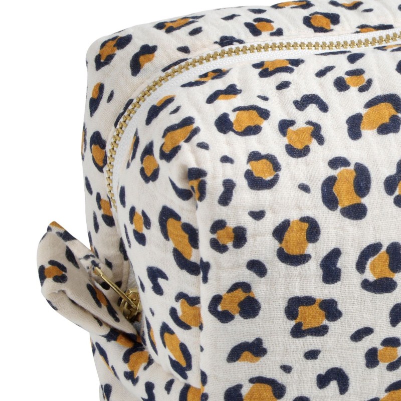 Leopard-print cotton gauze toiletry bag