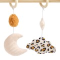Wooden play arch with 4 toys