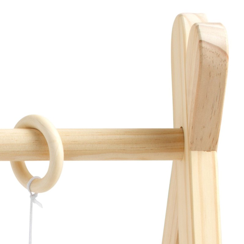 Wooden play arch with 4 toys