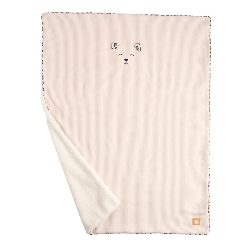 Leopard-print ribbed velour and sherpa baby blanket
