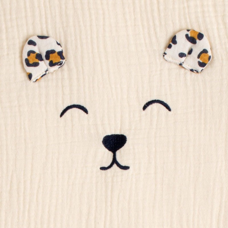 Winter baby sleep sack made of cotton gauze with leopard-print details