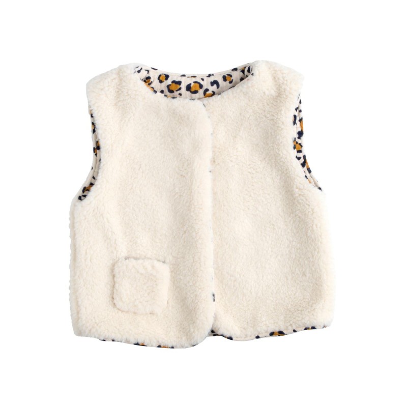 Gilet senza maniche per neonati in sherpa con interno in garza di cotone leopardata