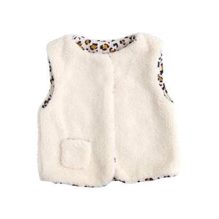 Gilet senza maniche per neonati in sherpa con interno in garza di cotone leopardata