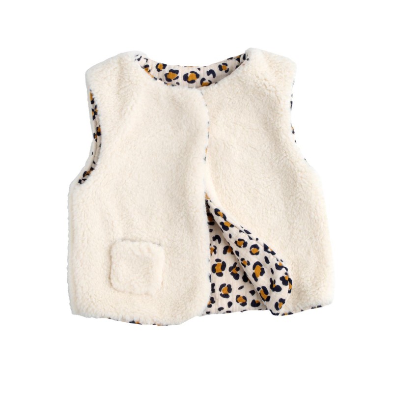 Gilet senza maniche per neonati in sherpa con interno in garza di cotone leopardata
