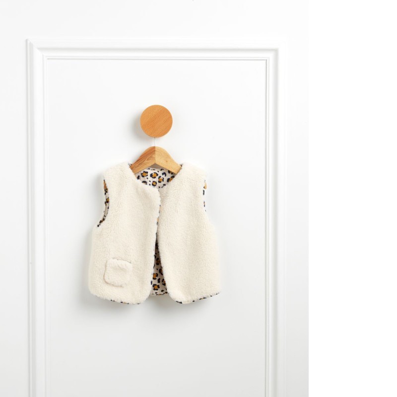 Gilet senza maniche per neonati in sherpa con interno in garza di cotone leopardata