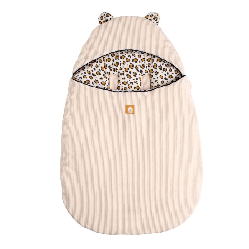 Baby swaddle blanket with 5 corduroy ties and a cotton gauze lining (Leopard print)