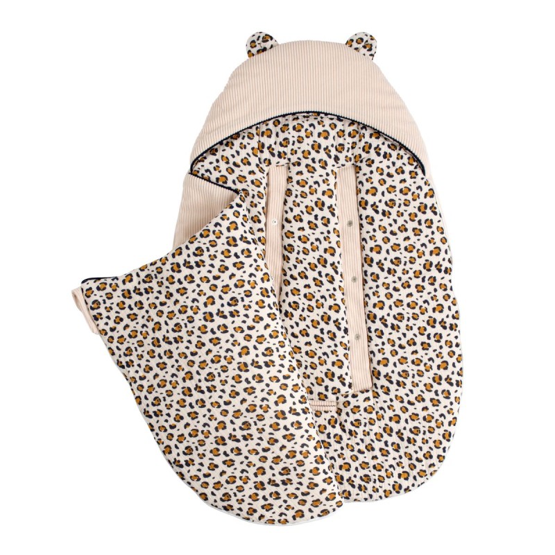 Saco de bebé con 5 broches, de pana y con interior de gasa de algodón, estampado de leopardo