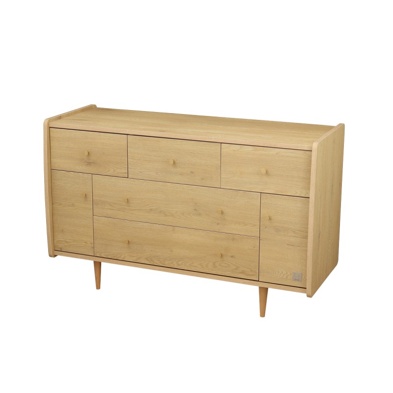 Kommode mit 5 Schubladen und 2 Türen, Dekor in Vintage-Eiche, vergoldete Griffe, „My Love“