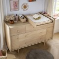 Comò con 5 cassetti e 2 ante, finitura rovere vintage e maniglie dorate My Love