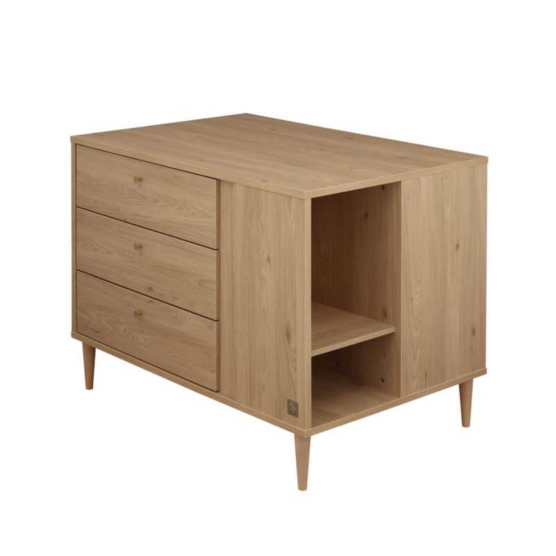 Mobile per bambini in elegante legno di quercia con vani portaoggetti su 3 lati