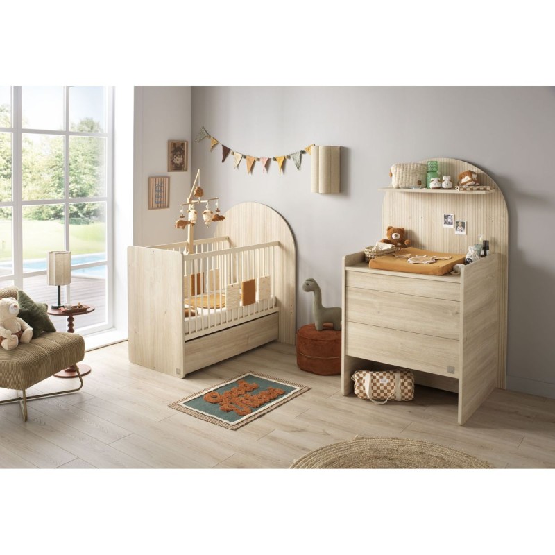Mitwachsendes Babybett 120 x 60 cm (umbaubar auf 90 x 190 cm) – Arche – Sepia-Eiche-Optik