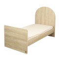Jugendbett 90 x 190 cm – Sepia-Eiche-Optik – Kopfteil in Bogenform
