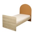 Jugendbett 90 x 190 cm – Sepia-Eiche-Optik – Kopfteil in Bogenform