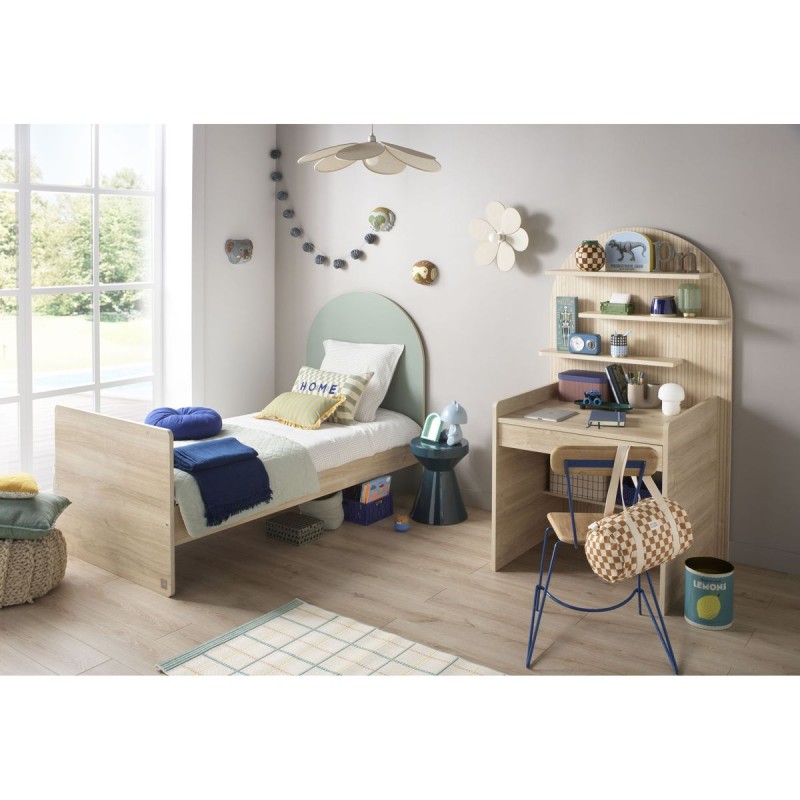 Jugendbett 90 x 190 cm – Sepia-Eiche-Optik – Kopfteil in Bogenform