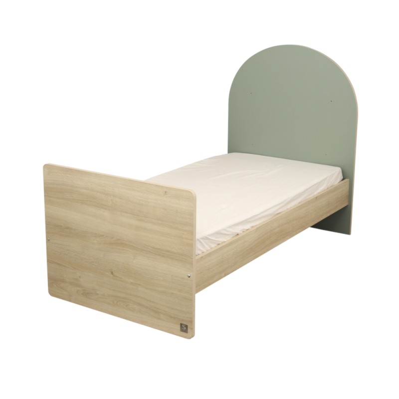 Jugendbett 90 x 190 cm – Sepia-Eiche-Optik – Kopfteil in Bogenform