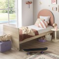 Jugendbett 90 x 190 cm – Sepia-Eiche-Optik – Kopfteil in Bogenform