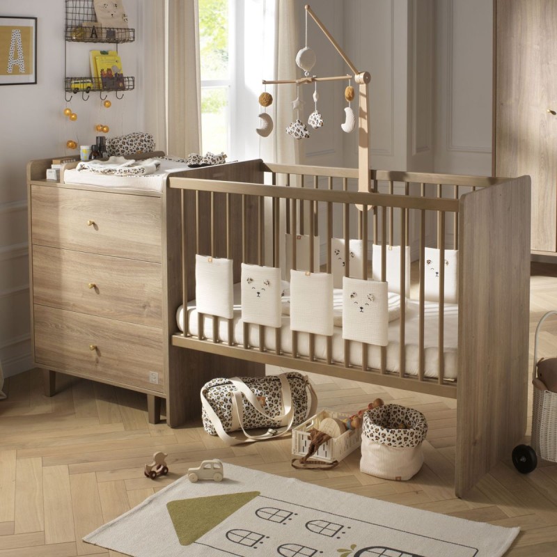 Letto combinato 120x60, trasformabile in 90x190, finitura rovere Mokka
