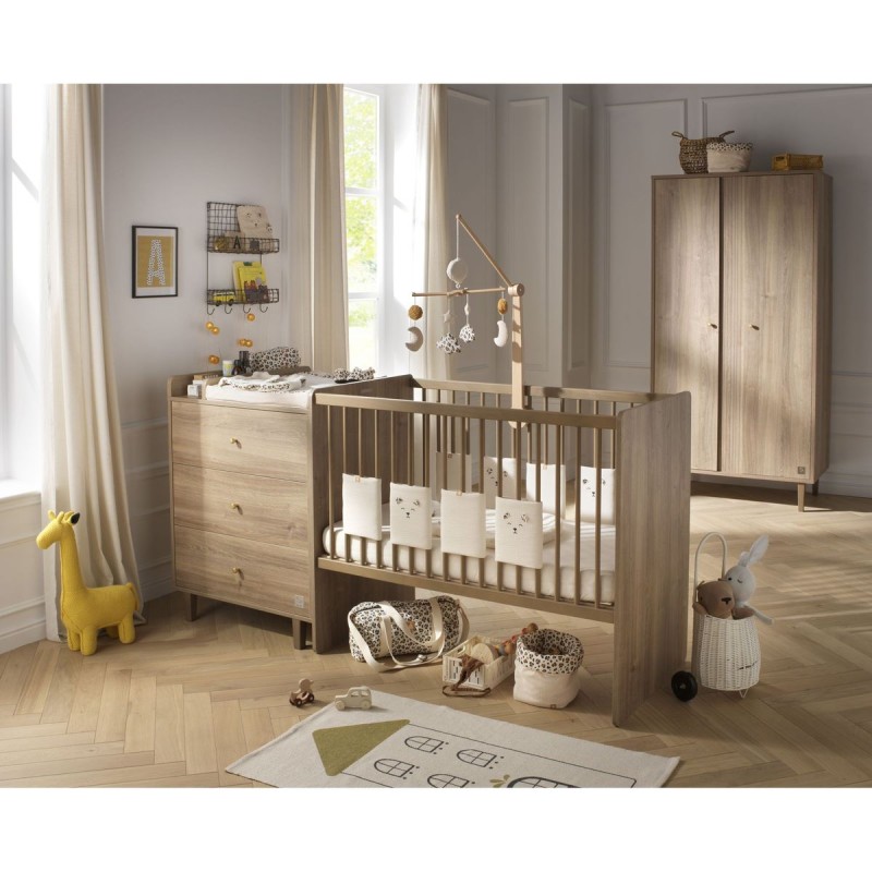 Letto combinato 120x60, trasformabile in 90x190, finitura rovere Mokka