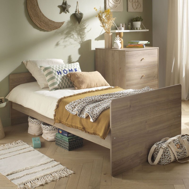 Letto combinato 120x60, trasformabile in 90x190, finitura rovere Mokka