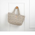Borsa shopping in garza di cotone trapuntata con stampa leopardata