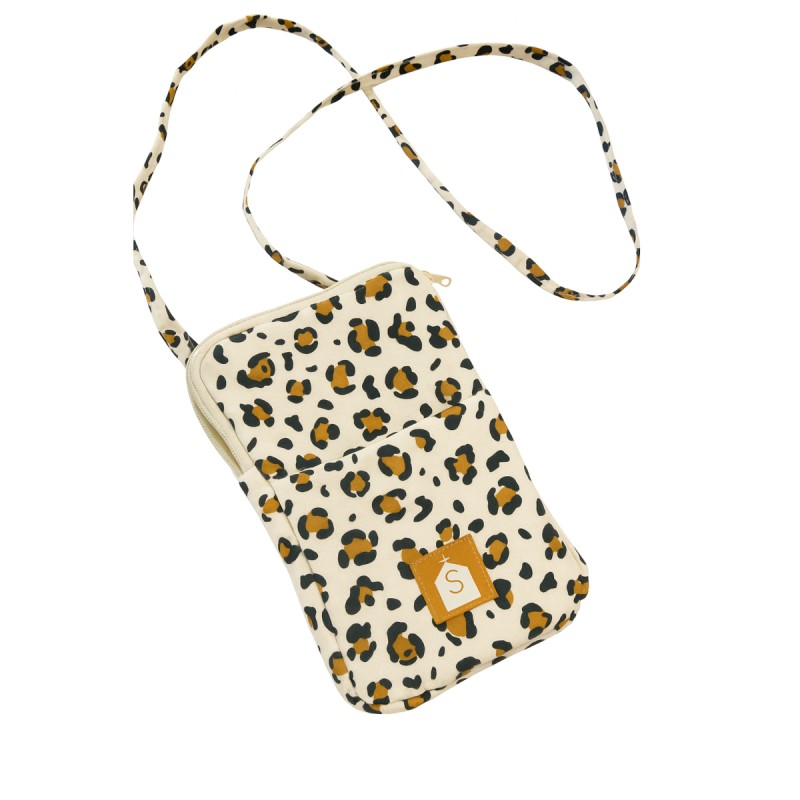 Custodia per cellulare in garza di cotone trapuntata con stampa leopardata