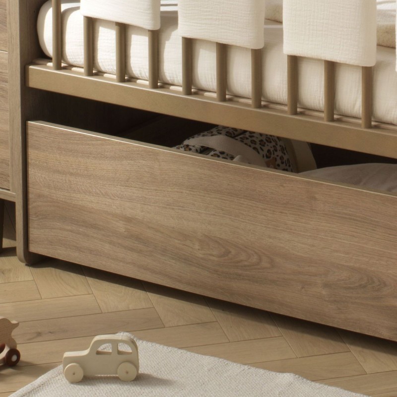 Cassetto per lettino combinato e trasformabile con finitura in rovere Mokka