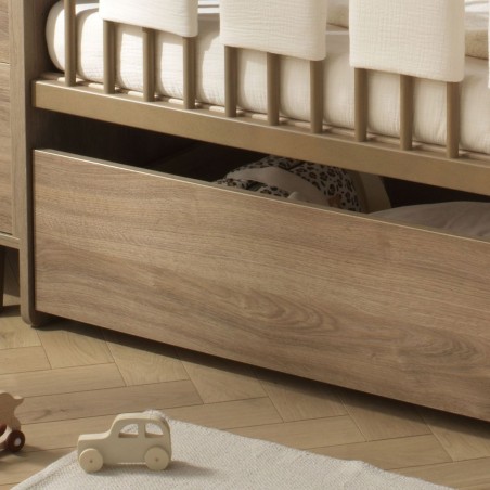 Cajón para cuna combinable y adaptable, con acabado en roble Mokka