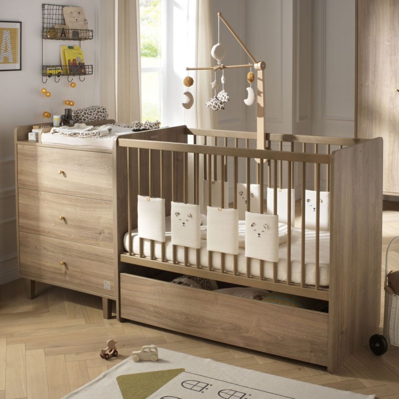 Cassetto per lettino combinato e trasformabile con finitura in rovere Mokka