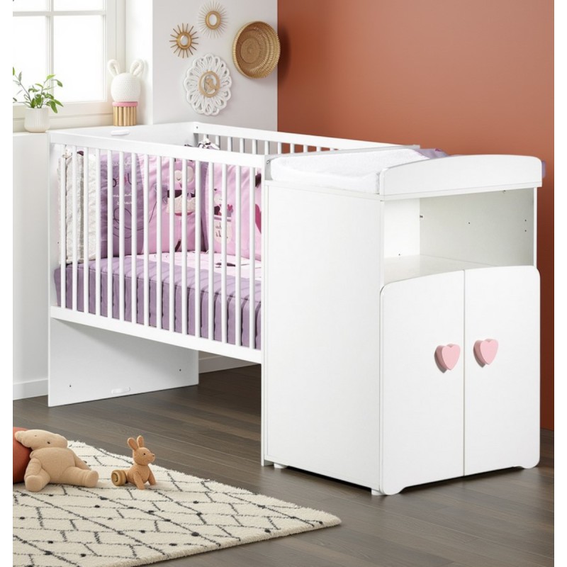 Kombibett mitwachsend 120 x 60 Herzknöpfe Rose Basic
