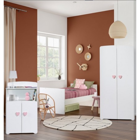 Kombibett mitwachsend 120 x 60 Herzknöpfe Rose Basic